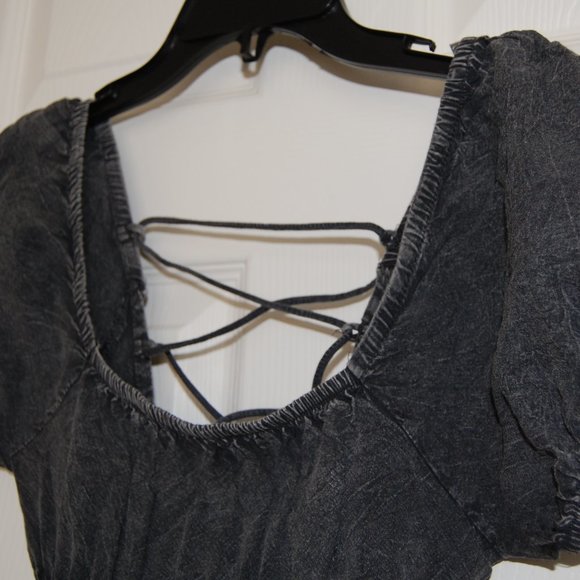 Rebellion Again, Size M, Rayon Crop Top, Strappy Back Off Shoulder, Gray - Picture 9 of 15